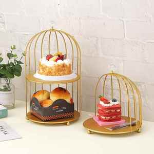 铁艺双层金色鸟笼甜品台展示架摆件茶歇摆台蛋糕托盘糕点架子道具