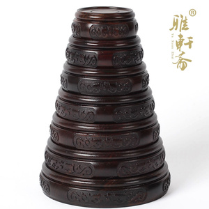 红木奇石花盆底座 圆形木雕工艺品花瓶实木质摆件底座成套