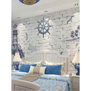 地中海风格壁纸3D复古灯塔航海壁画客厅卧室电视沙发背景墙纸墙布