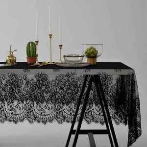 奢华北欧风INS黑色蕾丝餐桌桌布创意欧式茶几盖布台布电视机盖巾