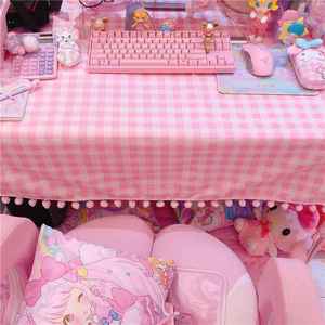 格子ins风小清新可爱学生书桌桌布少女心学习电脑台式桌粉色日系