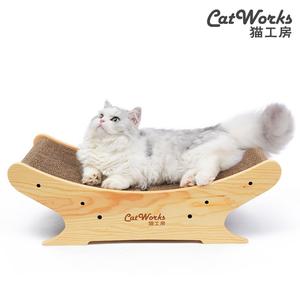 猫工房咪用品猫窝贵妃床沙发玩具磨爪垫瓦楞卧式猫抓板实木太妃椅