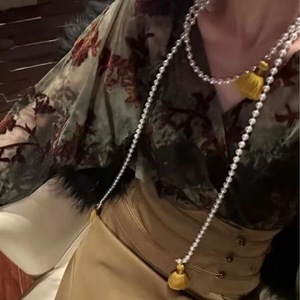 新中式旗袍搭配饰品仿珍珠项链复古流苏璎珞西装百搭气质腰链禁步