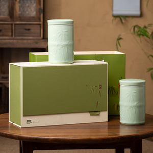 高档中式古风春茶包装明前龙井毛峰竹叶青瓷罐绿茶通用包装空礼盒