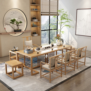 轻奢新中式实木茶桌椅组合简约现代茶叶店办公室泡茶桌茶台茶艺桌
