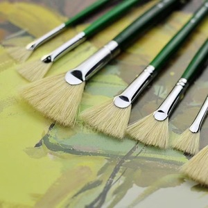 毕加索扇形笔美术生专用猪鬃毛绿杆水粉水彩笔猪鬃油画笔套装