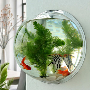 壁挂鱼缸挂墙悬挂式水族箱生态创意迷你圆形镜面小金鱼缸墙装饰