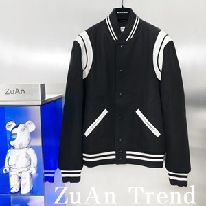 【Zuan Trend】SAINT LAURENT 22SS 黑色拼皮SLP棒球服夹克外套