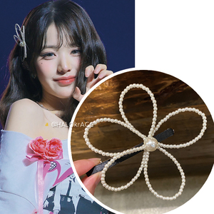 HALOkrACC韩国进口 张元英同款黑白珍珠花朵珠花圆花甜美发夹边夹