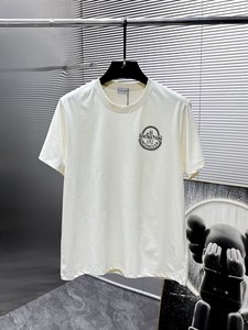 代购moncler/蒙口 2024新款男士大标logo白色宽松套头短袖T恤