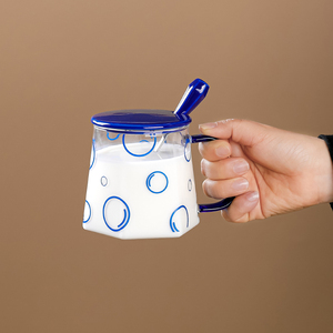 【咆哮掌柜】赫本风马克杯带盖勺耐热高硼硅玻璃杯克莱因蓝咖啡杯