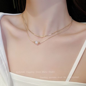 彩光人鱼姬珍珠链条多层项链韩国复古设计感锁骨链时尚气质项饰品