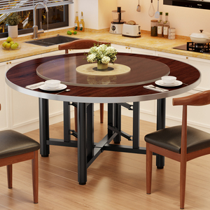 实木餐桌新款折叠大圆桌吃饭桌子家用小户型旋转圆盘商用桌椅套装