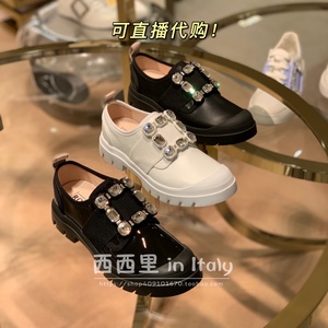 意大利ROGER VIVIER/RV早春新款镶钻方扣白色乐福鞋休闲女鞋