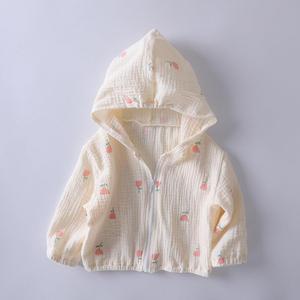 【精品】儿童夏季空调开衫外套婴儿女童薄款透气防晒衣纯棉薄纱布