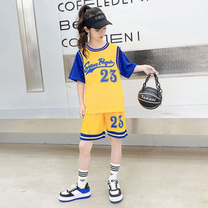 李宁适用女童夏季篮球服套装美式运动速干衣宽松儿童短袖短裤两件
