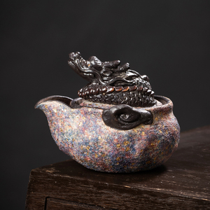 岩矿斑斓宝瓶壶纯手工复古茶壶粗陶盖碗日式手抓宝瓶壶柴烧泡茶壶