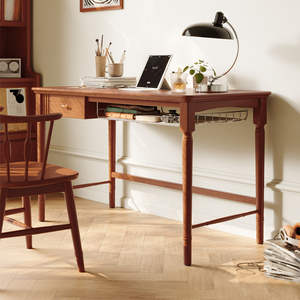 美式复古实木大书桌客厅家用中古风樱桃木办公桌新中式书画书法桌