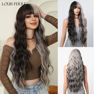 LOUIS FERRE Synthetic Wigs for Women/Girls Black Gray White