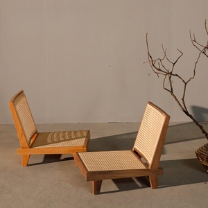 日式带靠背座椅凳子和室椅新中式榻榻米椅子实木黑胡桃无腿飘窗椅