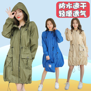 新品风衣式雨衣女时尚成人徒步长款防水wpc雨披透气韩版可爱