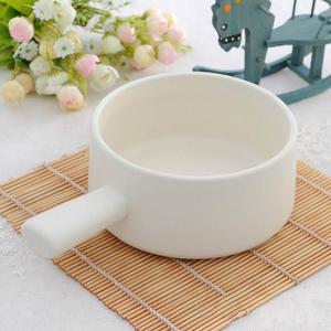 日式创意陶瓷平底汤锅单柄砂锅白色小奶锅带手把面碗 没盖子