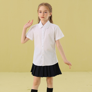 女童短袖白色衬衫儿童夏季白衬衣薄款小学生表演校服纯棉大童套装