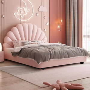 极简实木床奶油风格花瓣床主卧双人床现代轻奢风儿童床家用软包床