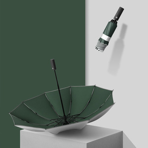 新款钛银胶反光条三折反向伞自动伞折叠双人大号抗风车用雨伞