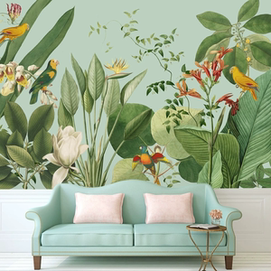 热带植物壁纸绿色风景欧式背景墙纸植物大型壁画满屋来图定制墙纸