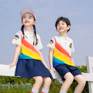 小学生校服夏装彩虹运动会班服纯棉毕业幼儿园园服夏天演出服套装