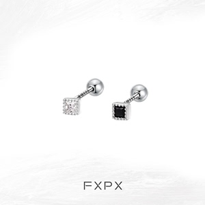 FXPX螺丝拧扣999足银耳钉女简约黑白方形耳环小巧不掉色养耳免摘