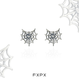FXPX纯银蜘蛛网耳钉做旧欧美复古耳饰男女嘻哈朋克潮耳环时尚银饰