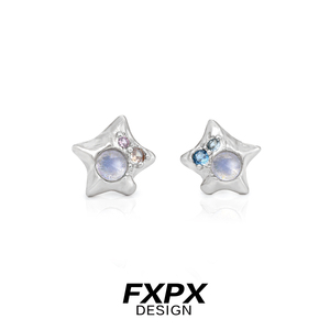 FXPX原创 不规则星星锆石耳钉小众设计不对称耳环个性耳饰925银针
