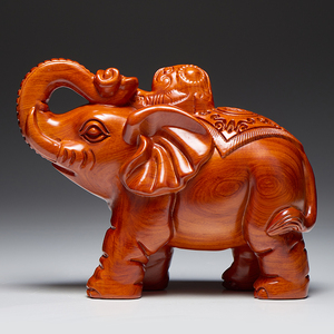 花梨木雕刻大象摆件一对木象家居客厅店铺装饰红木工艺品乔迁送礼