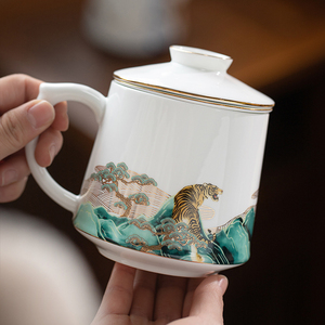 景德镇陶瓷茶杯茶水分离办公杯带盖泡茶个人杯家用过滤水杯子礼品