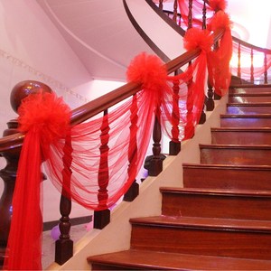 楼梯扶手装饰纱幔纱球气球套装网纱布置装饰拉花彩带结婚喜庆用品