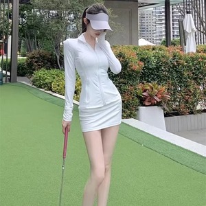 高尔夫女装速干冰丝长袖上衣golf网球半身包臀短裙裤韩版套装秋夏