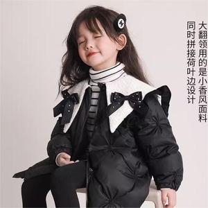 童装女童羽绒棉服冬季2023新款洋气儿童宝宝黑色加厚保暖棉袄外套