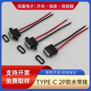 TYPE-C 2P焊线防水注塑USB母座延长线55MM带固定孔双面插充电插座