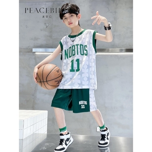 mini peace太平鸟儿童装男童夏装套装2024新款夏季中大童篮球服背