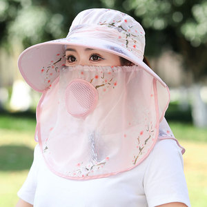 夏季女士遮阳帽韩版大檐口罩披肩帽透气网防晒帽户外采茶帽太阳帽