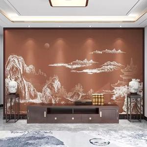 新中式故宫楼阁山水壁纸沙发壁贴画电视背景墙纸沙发书房墙布