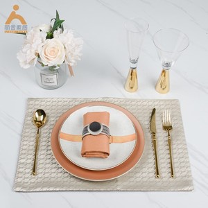 橙色样板间餐具套装北欧轻奢餐盘组合欧式餐桌摆台西餐盘餐垫刀叉