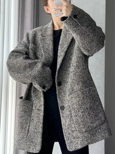 韩国代购Amomento超宽松人字纹羊毛毛呢西装外套女 杨超越同款