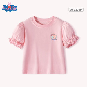 小猪佩奇儿童宝宝半袖2024新款女小童泡泡袖夏装女童短袖T恤上衣
