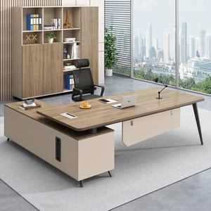 钢架单人经理办公桌椅组合简约现代老板桌办公室家具主管桌带侧柜