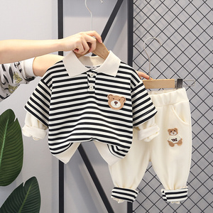 婴儿衣服春季洋气可爱条纹假两件套卫衣一周岁男宝宝帅气运动童装