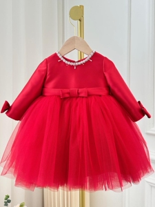 女宝生日一周岁公主裙女童长袖礼服过年主持人小红裙洋气秋冬年服