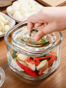 日本泡菜坛罐子带内盖玻璃瓶坛子加厚家用密封小号透明带盖腌菜缸